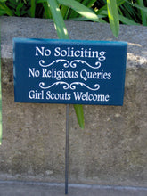Load image into Gallery viewer, Front Yard Sign No Soliciting Sign No Religious Queries Girl Scouts Welcome Sign - Heartfelt Giver