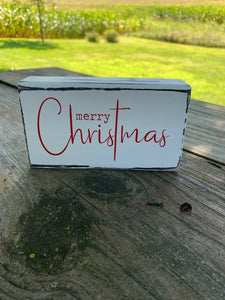 Wood Tier Tray Sign Merry Christmas Wooden Block Vinyl Table Top or Shelf Sitter Display Sign Holiday Home Decorations - Heartfelt Giver