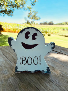 Halloween Decor Ghost Boo Wood Vinyl Sign - Heartfelt Giver