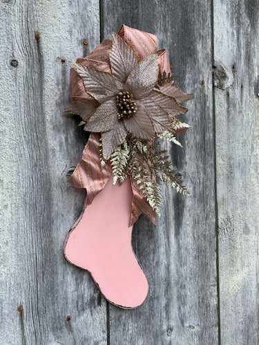 Pink Christmas Stocking Distressed Vintage Inspired - Heartfelt Giver