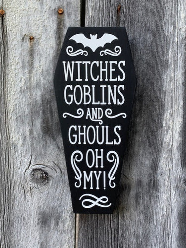 Halloween Home Accent Decor Wooden Coffin Door Hanger Cutout Shape - Heartfelt Giver