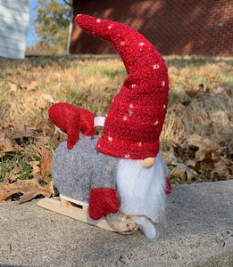 Winter Gnome Christmas Sledding Decoration for Table Shelf or Holiday Tree - Heartfelt Giver