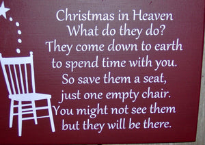 Christmas In Heaven Seat Chair Wood Vinyl Sign Front Door Wreath Sign Holiday Memories Spirit Wall Hanging Ornament Giftware Unique Gift Art - Heartfelt Giver