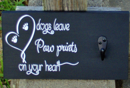 Dog Leash Holder Sign Collar Wall Hanger Dog Leaves Paw Prints Hearts Wood Vinyl Sign Pet Supplies Dog Decor Dog Lover New Dog Mom Gift Art - Heartfelt Giver