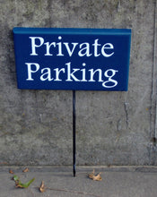 Load image into Gallery viewer, Private Parking Wood Vinyl Stake Sign Private Property Driveway Garage Navy Blue Lawn Yard Art  Reserved Tenant Landlord Apartment Sign - Heartfelt Giver