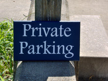 Load image into Gallery viewer, Private Parking Wood Sign Vinyl Navy Blue Post Fence Gate Garage Door Hanger No Trespassing Outdoor House Sign Vacation House Wood Yard Sign - Heartfelt Giver