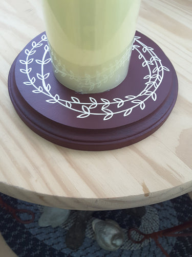 Primitive Country Rustic Red Wood Candle Mat Vine Wreath Vinyl Design Applique Table  Topper Home Decor Holder Personal Touch Handmade USA - Heartfelt Giver