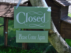 Whimsy Green Open Welcome Closed Please Come Again Double Side Two Tier Wood Vinyl Sign Business Sign Office Supply Door Hanger Welcome - Heartfelt Giver