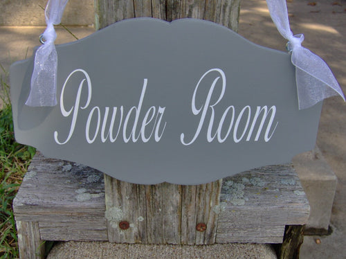 Bathroom Sign Powder Room Sign Wood Vinyl Scallop Design Restroom Man Women Unisex Home Door Decor Direction Restruant Business Office Sign - Heartfelt Giver
