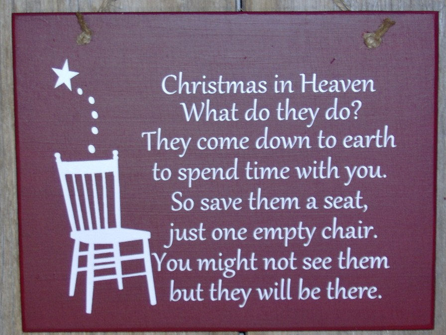 Christmas In Heaven Seat Chair Wood Vinyl Sign Front Door Wreath Sign Holiday Memories Spirit Wall Hanging Ornament Giftware Unique Gift Art - Heartfelt Giver