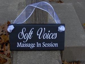 Soft Voices Massage In Session Wood Sign Vinyl Door Hanger Business Office Supplies Massage Wall Sign Therapy Service In Progress Door Sign - Heartfelt Giver