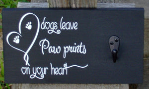 Dog Leash Holder Sign Collar Wall Hanger Dog Leaves Paw Prints Hearts Wood Vinyl Sign Pet Supplies Dog Decor Dog Lover New Dog Mom Gift Art - Heartfelt Giver