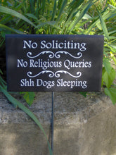 Load image into Gallery viewer, No Soliciting No Religious Queries Shh Dogs Sleeping Wood Vinyl Sign Stake Wooden Yard Sign Pet Supplies Outdoor Garden Sign Porch Sign Dog - Heartfelt Giver