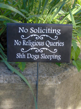 Load image into Gallery viewer, No Soliciting No Religious Queries Shh Dogs Sleeping Wood Vinyl Sign Stake Wooden Yard Sign Pet Supplies Outdoor Garden Sign Porch Sign Dog - Heartfelt Giver