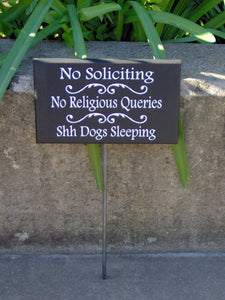 No Soliciting No Religious Queries Shh Dogs Sleeping Wood Vinyl Sign Stake Wooden Yard Sign Pet Supplies Outdoor Garden Sign Porch Sign Dog - Heartfelt Giver