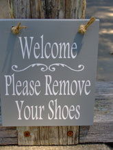 Load image into Gallery viewer, Welcome Please Remove Shoes Sign Wood Sign Decor Vinyl Home Office Door Hanger Message Family Visitor Take Off Shoes Once Inside Home Decor - Heartfelt Giver