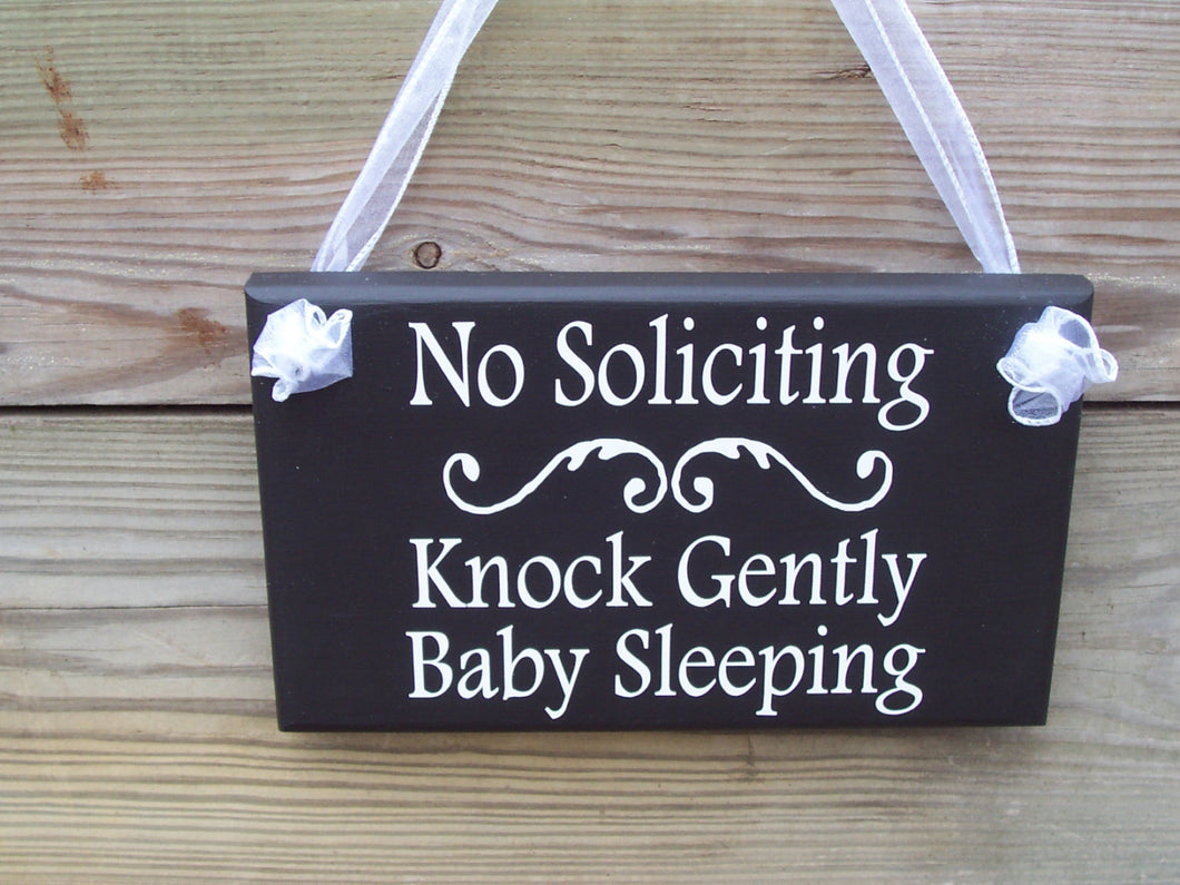 No Soliciting Knock Gently Baby Sleeping Wood Vinyl Sign Baby Shower Gift Do Not Ring Bell Door Hanger Quiet Please New Mom New Baby Sign - Heartfelt Giver