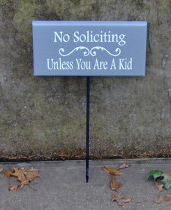 Unless You Are A Kid No Soliciting Wood Vinly Sign Yard Stake Front Entry Porch Boy Girl Scouts Child School Fundraiser Season Home Decor - Heartfelt Giver