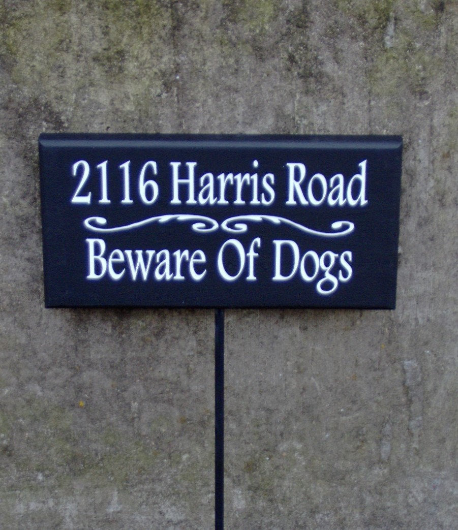 House Number Plaque House Number Sign Street Sign Address Sign Personalize Beware Dogs Yard  Stake Wood Vinyl Sign Street Sign Dog Lover Art - Heartfelt Giver
