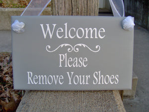 Wood Sign Welcome Please Remove Shoes Door Hanger Vinly Word Art Kindly Take Off Shoes Inside Everyday Porch Sign Entry Doo Sign Home Gray - Heartfelt Giver