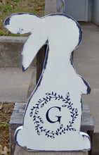Load image into Gallery viewer, Bunny Rabbit Easter Farmhouse Distressed Initial Monogram In Vine Wreath Wood Vinyl Sign Door Hanger - Heartfelt Giver