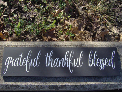 Grateful Thankful Blessed Wood Sign Vinyl Family Gathering Room Kitchen Dining Room Decor Home Sign Shabby Chic Dining Room Wall Hanging - Heartfelt Giver