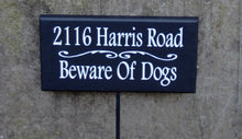 Load image into Gallery viewer, House Number Plaque House Number Sign Street Sign Address Sign Personalize Beware Dogs Yard  Stake Wood Vinyl Sign Street Sign Dog Lover Art - Heartfelt Giver