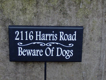 Load image into Gallery viewer, House Number Plaque House Number Sign Street Sign Address Sign Personalize Beware Dogs Yard  Stake Wood Vinyl Sign Street Sign Dog Lover Art - Heartfelt Giver