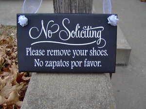 Sign Wood No Soliciting Please Remove Shoes No Zapatos Por Favor Vinyl English Spanish Home Decor Party Sign Plaque Wall Hanging Door Sign - Heartfelt Giver