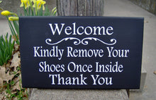 Load image into Gallery viewer, Welcome Kindly Remove Your Shoes Once Inside Thank You Wood Sign Vinyl Door Hanger Sign Decoration Porch Sign Take Off Shoes Home Decor Sign - Heartfelt Giver