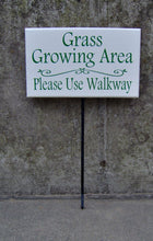 Load image into Gallery viewer, Grass Growing Area Please Use Walkway Sign Outdoor Garden Wood Sign Vinyl Stake Sidewalk Home Decor Sign Private Sidewalk Keep Off Grass - Heartfelt Giver