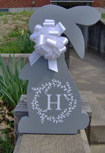 Load image into Gallery viewer, Bunny Rabbit Easter Farmhouse Country Initial Monogram Vine Wreath Wood Vinyl Sign Door Hanger Spring Wreath Decor Wooden Cut Out Sign Gray - Heartfelt Giver