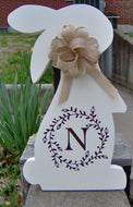Bunny Rabbit Easter Farmhouse Hare Initial Monogram Vine Wreath Wood Vinyl Sign Door Hanger Spring Wreath Decor Wooden Cut Out Sign Family - Heartfelt Giver