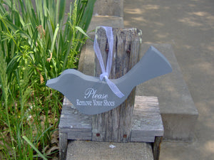Bird Cutout Please Remove Your Shoes Wood Vinyl Sign Wreath Door Hanger Home Decor Ornament Shabby Cottage Chic Grey Take Off Shoes Sign - Heartfelt Giver
