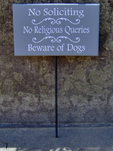No Soliciting No Religious Queries Beware of Dog Wood Vinyl Stake Sign Yard Sign Stake Property Sign Outdoor Sign Pet Supplies Dog Decor Art - Heartfelt Giver