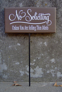 No Soliciting Sign Unless You Are Selling Thin Mints Wood Vinyl Sign Brown No Soliciting Yard Sign With Stake Outdoor Signs For Home Porch - Heartfelt Giver