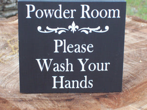Powder Room Please Wash Your Hands Wood Vinyl Sign Shabby Cottage Bathroom Loo Shelf Sitter Germ Free Sanitary Plaque Friendly Family Remind - Heartfelt Giver