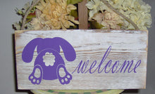 Load image into Gallery viewer, Welcome Bunny Butt Wood Vinyl Spring Sign Decor - Heartfelt Giver