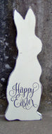 Bunny Rabbit Happy Easter Distressed Rustic Farmhouse Wood Vinyl Sign Spring Wall Hanging Door Wooden Cutout Outdoor Front Door Decor Plaque - Heartfelt Giver