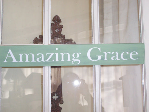 Amazing Grace Wood Sign Vinyl Wall Hanger Wall Decor Shelf Sitter Porch Sign Wooden Block Signs Gifts Table Sign Song Quotes Wall Art Words - Heartfelt Giver