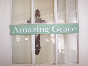 Amazing Grace Wood Sign Vinyl Wall Hanger Wall Decor Shelf Sitter Porch Sign Wooden Block Signs Gifts Table Sign Song Quotes Wall Art Words - Heartfelt Giver