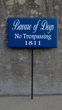 Load image into Gallery viewer, Beware Of Dogs No Trespassing House Number Wood Vinyl Stake Sign Dog Decor Address Front Porch Yard Garden Private Do Not Disturb Navy Blue - Heartfelt Giver
