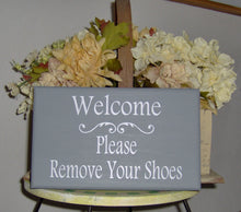 Load image into Gallery viewer, Welcome Sign Please Remove Shoes Wood Vinyl Sign Wooden Sign Housewarming Gift Family Sign Visitor Custom Take Off Shoes Front Door Decor - Heartfelt Giver