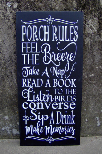 Porch Rules Wood Vinyl Sign Porch Vertical Wall Decor Plaque - Heartfelt Giver