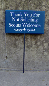 Thank You Not Soliciting Scouts Welcome Sign Wood Vinyl Stake Sign Fleur De Lis Art Lawn Sign Yard Sign Garden Decor New Home Gift Navy Blue - Heartfelt Giver