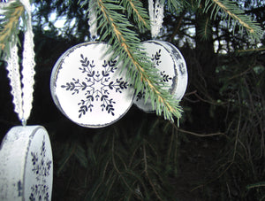 Snowflake Ornaments Wood Tree Ornaments Distressed Christmas Decorations Winter Rustic Farmhouse Decor Holiday Snowflake Tree Vinyl Design - Heartfelt Giver