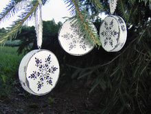 Load image into Gallery viewer, Snowflake Ornaments Wood Tree Ornaments Distressed Christmas Decorations Winter Rustic Farmhouse Decor Holiday Snowflake Tree Vinyl Design - Heartfelt Giver