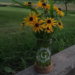 Flower Glass Vase with Last Name Initial Monogram Vinyl Table Top Decor - Heartfelt Giver