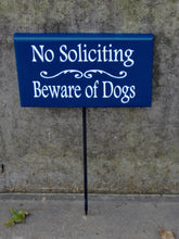 Load image into Gallery viewer, No Soliciting Beware of Dogs Wood Vinyl Stake Sign Navy Blue Outdoor Sign Pet Supplies Dog Signs Dog Lover Gift Custom Signs For Home Yard - Heartfelt Giver