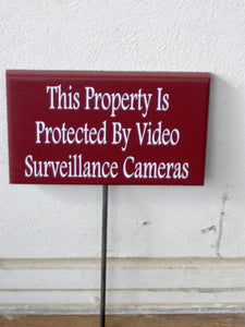 Property Protected Video Surveillance Cameras Wood Vinyl Sign Yard Stakes Front Yard Sign Outdoor House Signs Security Cameras Driveway Sign - Heartfelt Giver